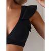 Navy Blue Ruffle Sleeve High Waist Bikini Set V Neck Two Piece Swimsuit