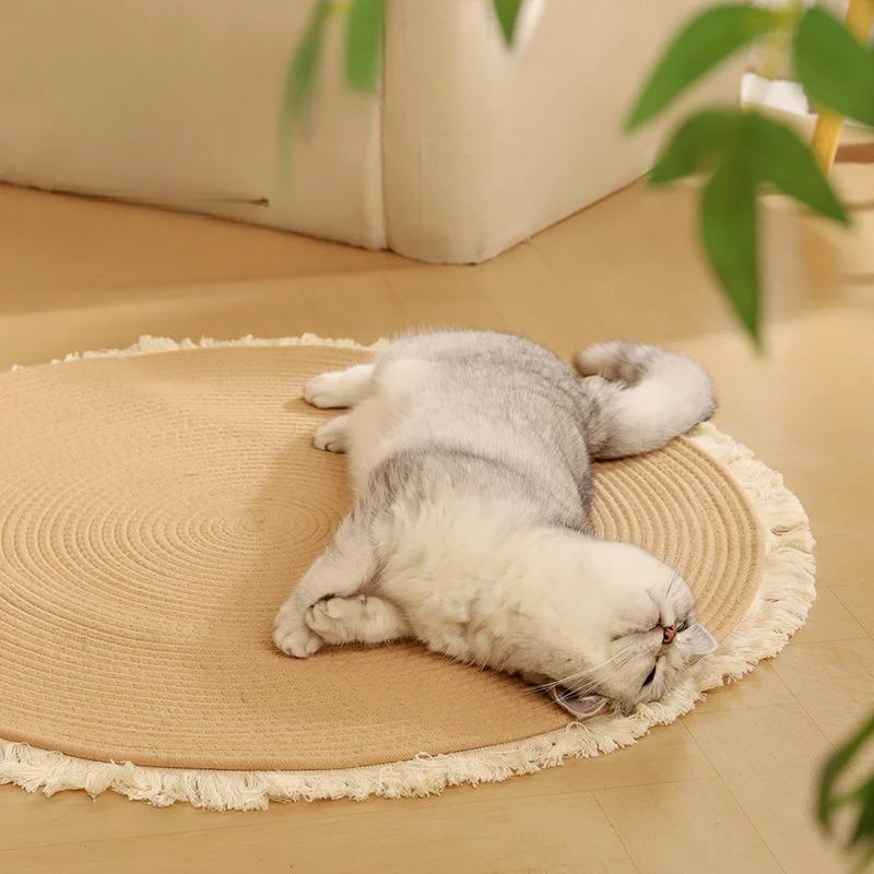 Large Scratching Mat for Indoor Cats Natural Cotton Rope Flat Scratcher Cat Scratch Rug Pad for Wall, Couch, Carpets, Sofas