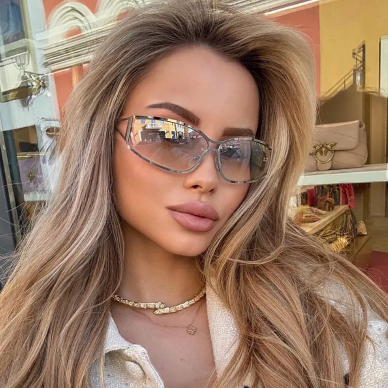 Protective Glasses 2pcs Y2K Metal Frame Square Sunglasses Hollowed Out Future Sense Of Technology Girls Net Red Sunglasses