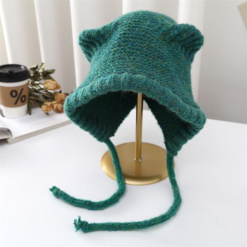 Cute cat ears knitted warm hat ladies ear protector wool hat winter versatile Internet celebrity hat tide