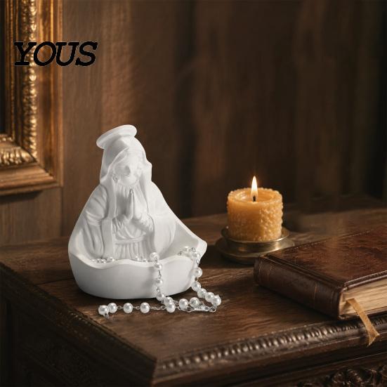 Blessed Mother Mary Decor Our Lady of Grace Statue, Virgin Rosary Holder, Figurine, Catholic Religious Home Centerpiece for Altar Bookshelf