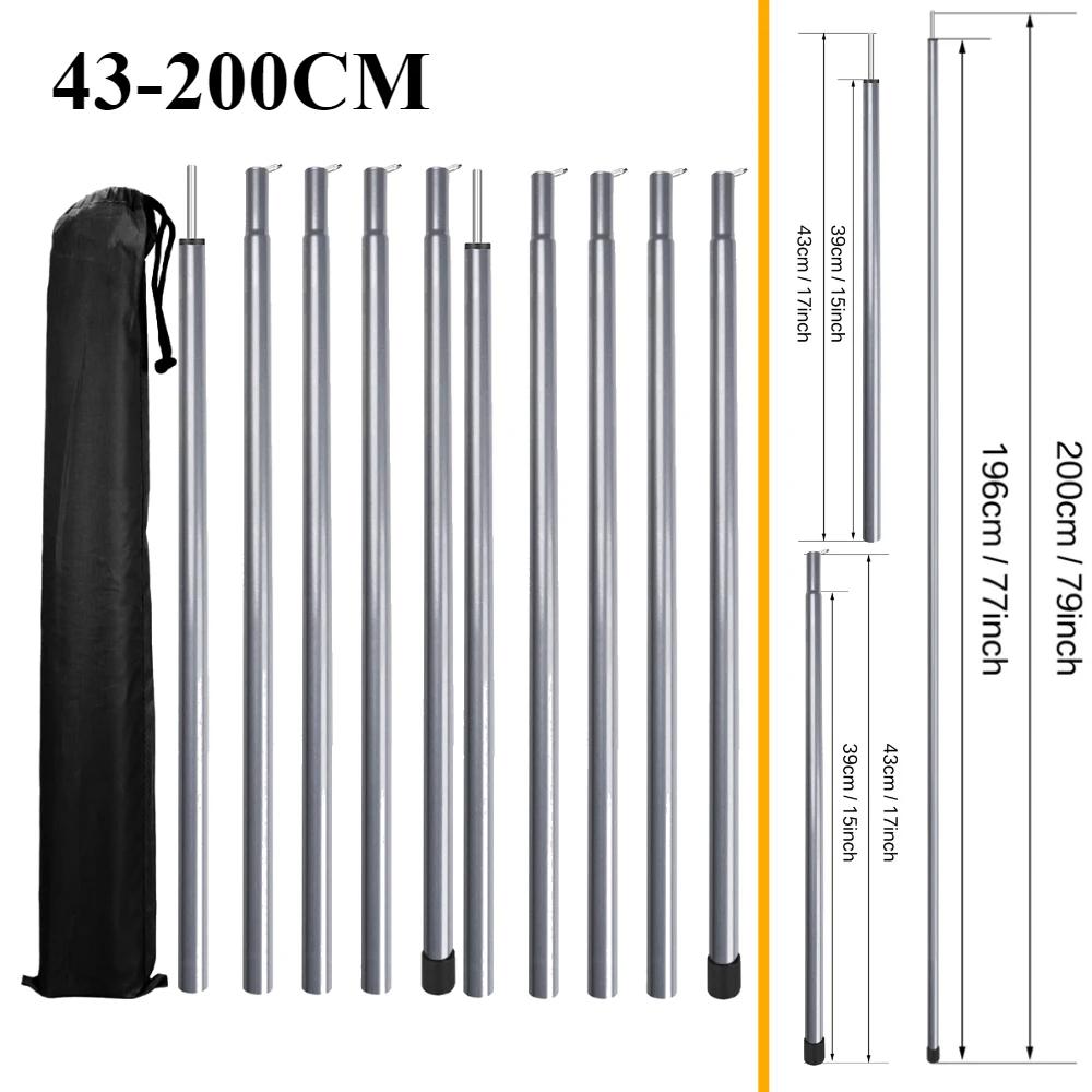 Telescopic Tent Poles Set of 2 Universal Adjustable Aluminium Camping Awning Poles Sun Sail Shelter Rods Tarp Tent Accessories