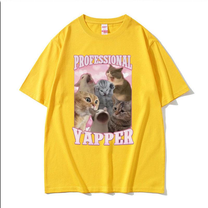 Professional Yapper Funny Tshirt Cute Kawaii Screaming Cat Meme Graphic Tshirts Men Women 100 Cotton Short Sleeve T Shirt Tops