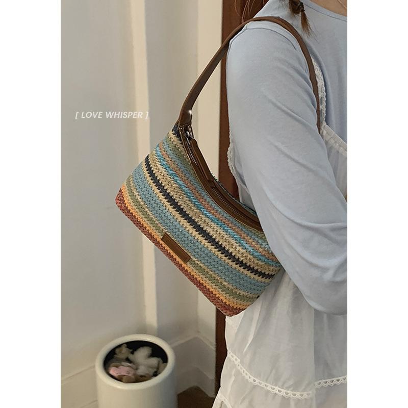 Summer Color Underarm Woven Bag Women's 2025 New Fashion Niche Handbag Versatile Shoulder Straw Bag