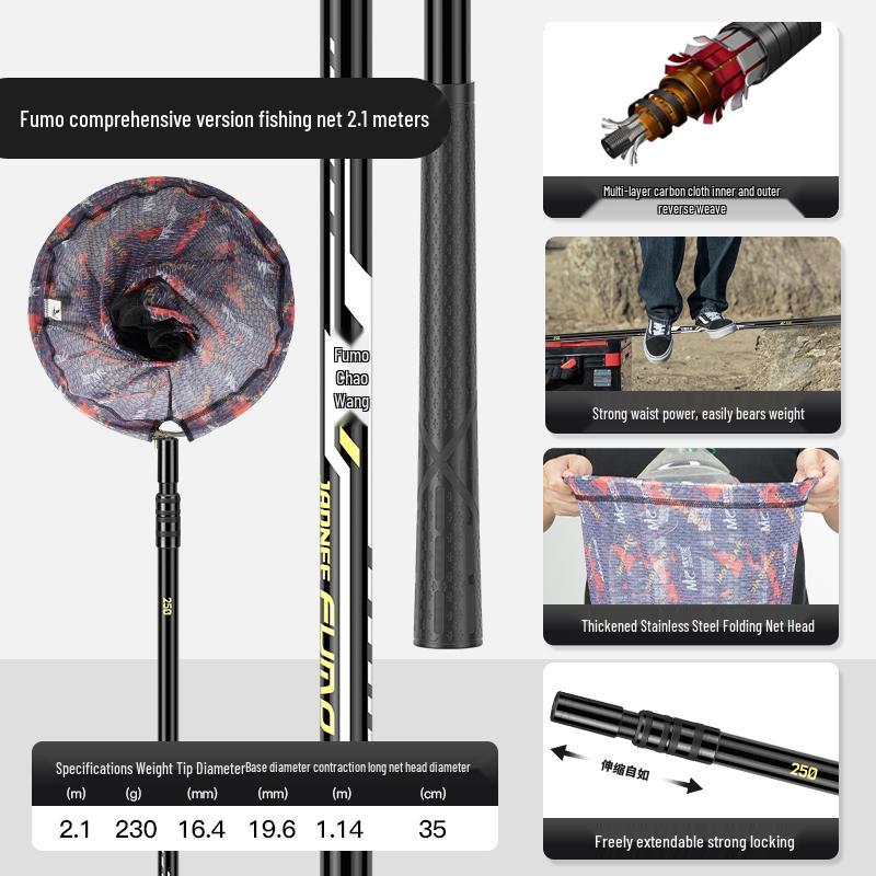 Superharte Carbon-Angelruten-Kombination: Kescher, Rute, Kopf, Fischbehälter, Extraharte integrierte Blankrute