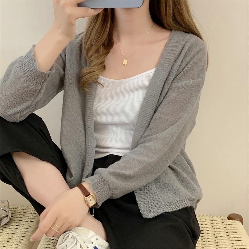 2025 Casual Korean Style Cardigan Women Sweater Long Sleeve Knitted Thin Elegant Jackets Autumn Solid Color Top Knitwear Coats Clothing