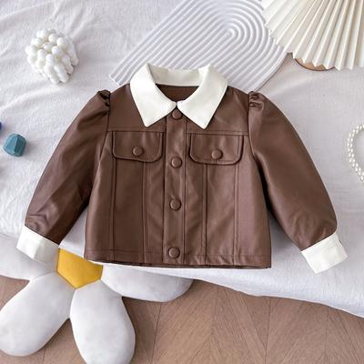 Mädchen Lederjacke Herbst Neue Modische Kinder Kurzmantel Mädchen Umlegekragen Jacke