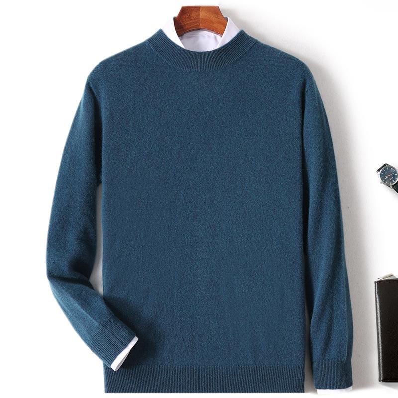 New Semi-turtleneck Cashmere Sweater Men's Thickened Sweater Solid Color Long-sleeved Wool Knitting