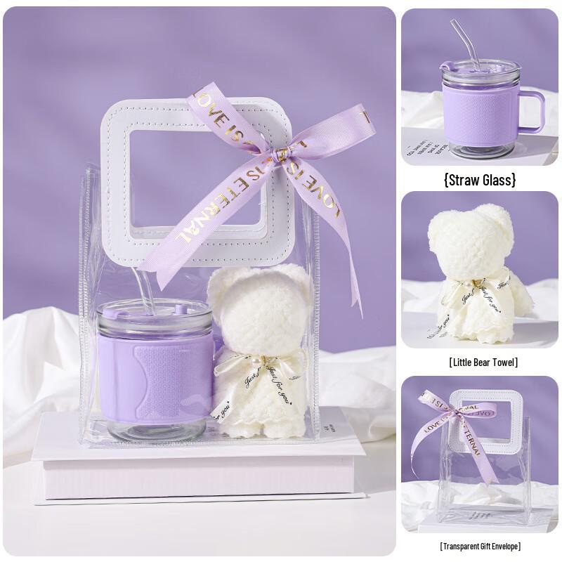 Practical Festival Gift Sets with Glass Cup 01 Glass Cup + Bear Towel