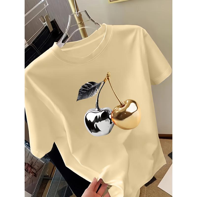 Cherry Graphic Print Women's Short Sleeve T-Shirt