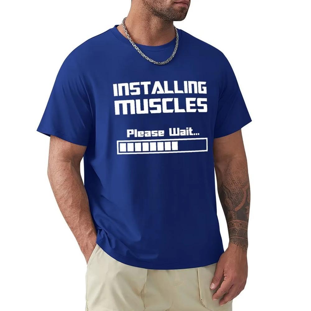 Summer New Tshirts Installing Muscles Please Wait Loading Bar Funny Print T Shirt Men Women Cotton Short Sleeve Cool Tees