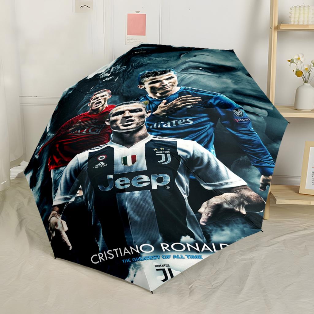 Cr7 Football Legend Portable Automatic Umbrella Folding Umbrella with 8 Ribs Durable Plastic & Iron All-Season Umbrella for Travel Fashionable