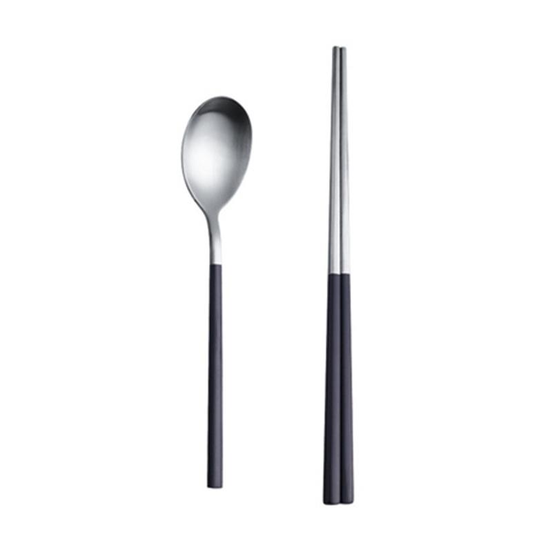 

Korean Style Stainless Steel Long Handle Spoon And Chopsticks Set Solid Color Tableware Cutlery for Rice Food Soup Noodles чёрный