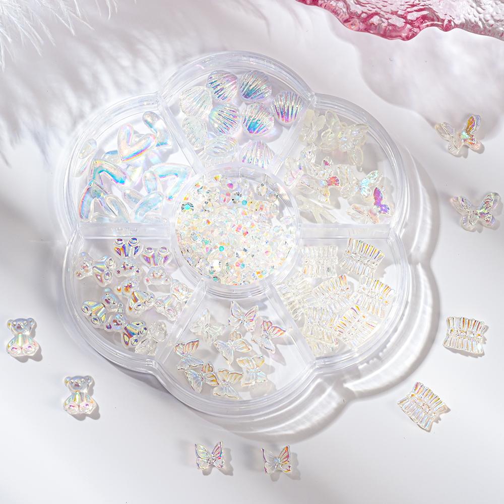 

1 коробка, смешанные стили, 3D роскошные ювелирные изделия для дизайна ногтей, стразы, драгоценные камни, золотой металлический сплав, подвески для ногтей в форме бабочки, сделай сам, блестящие украшения с бриллиантами