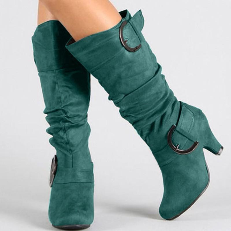 Botas de Inverno Femininas 2026 Moda Sexy Lady Botas de Cano Médio Salto Alto Camurça Sintética Fivela Botas Curtas Botas de Neve Peludas Mulheres