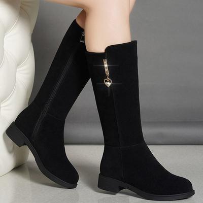 Spring Autumn Women Warm Snow Plush Boots Snow Casual Flat All-match Cotton Fashion Side ZipperShoes Thigh High Boot Black