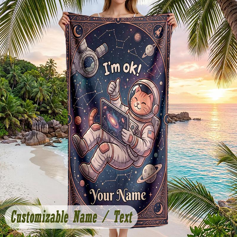 Soccer Ball Dreams Theme Quick Dry Beach Towel Custom Name Text Print Large Sand Resistant Towel Beach Vacation