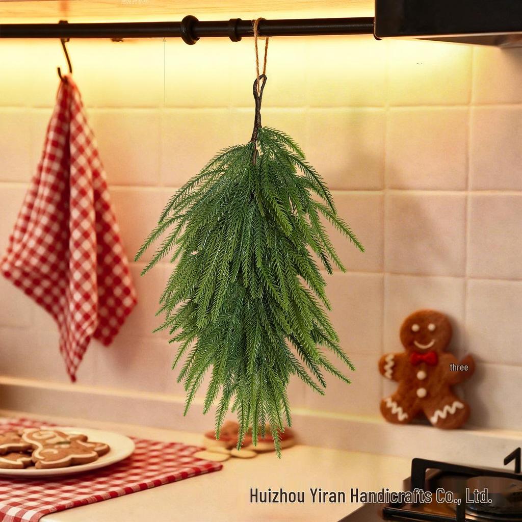 Artificial Norfolk Pine Needle Hanging Decoration - Lifelike Green Plant Backdrop for Indoor/Outdoor Use