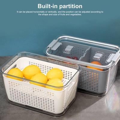 Fruit Storage Container with Drain Basket Food Grade BPA Free Dishwasher Safe Adjustable