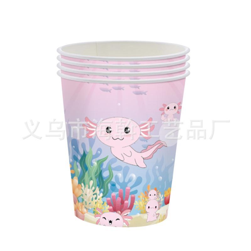 Cute pink salamander theme party decoration disposable tableware paper plate paper cup paper towel tablecloth knife fork spoon