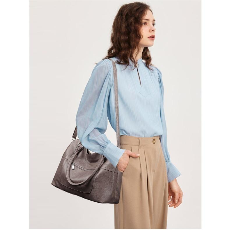 Large Capacity Soft Leather Minimalist Casual Tote Bag for Ladies