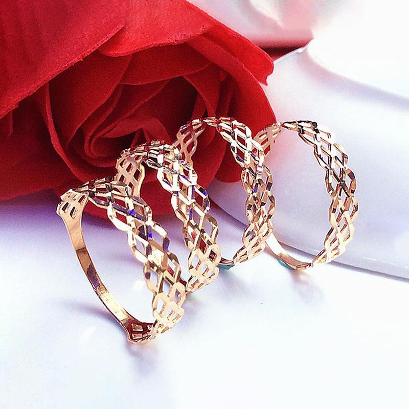 Purple Gold Rhombus Ring Plated With Rose Gold Car Flower Hollow Pattern Live Design Ring Jewelry