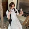 Irregular Hem Solid Color Dresses Female Summer Design Sense Bubble Sleeve Dress