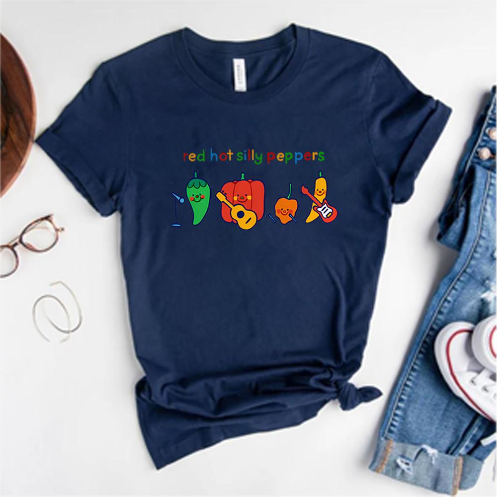 Red Hot Silly Peppers TShirt Unique Shirt Cute Chilli Music Band Tee Kawaii Women Clothes Trendy Short Sleeves Tops