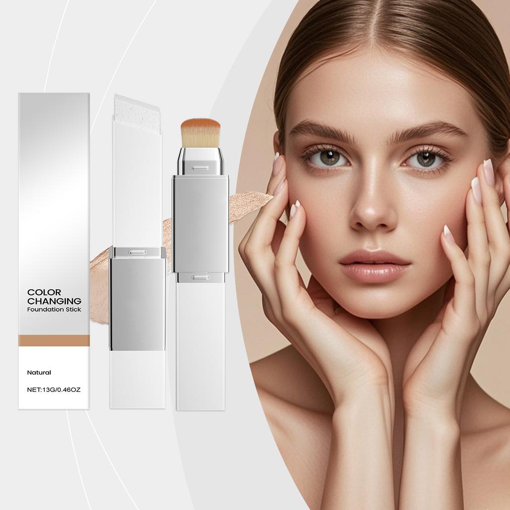 AMZ 2-in-1 Color-Changing Foundation Stick, Natural Color, Lightweight Texture, Matte Finish, Clear and Thin, Suitable for Daily Makeup