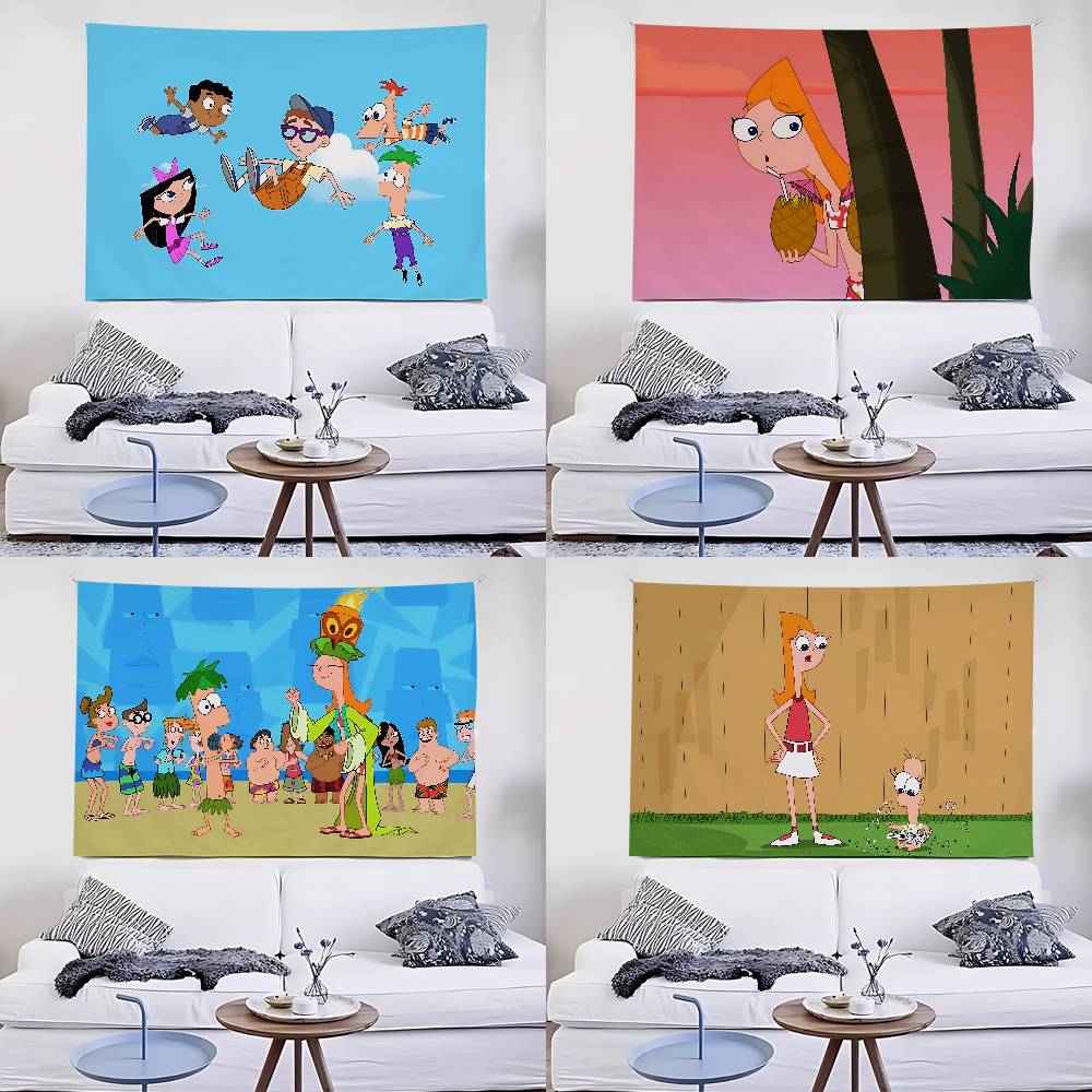 PPhineas And FFerb Cartoon Tapestry Wall Hanging Tapestry Art Deco Blanket Curtain Hanging At Home Bedroom Living Room Decor