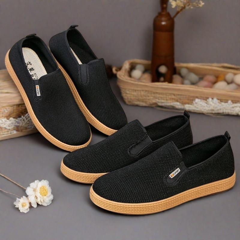 Men's old Beijing cloth shoes mesh breathable striped four-season shoes lightweight dad shoes middle-aged and elderly lazy shoes one pedal