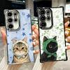 Cute Floral Headscarf Kitten Plating Phone Case For Samsung Galaxy S24 S25 FE S26 Edge S23 Ultra S22 S21 Plus S20 Anti-Fall Aira