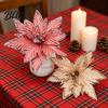 Decorative Christmas Flower Picks Artificial Flowers Handmade Bead Cluster Poinsettia Velvet with Gold