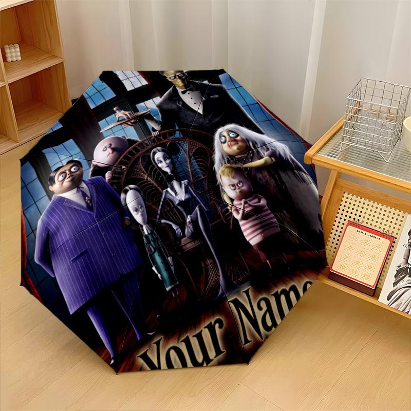 Custom Text Automatic 8 Bone Umbrella, Portable Sun Rain Protection UmbrellaThe Addams Family