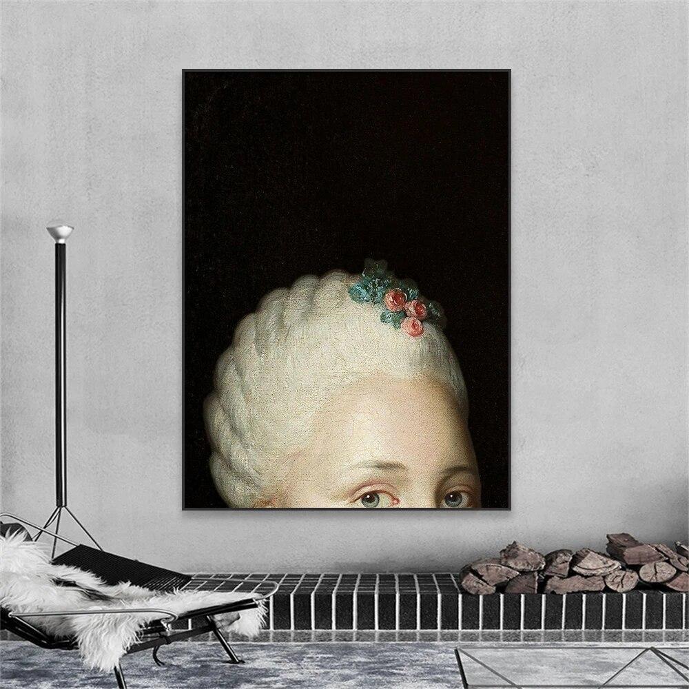 Baroque Woman Portrait Wall Art Poster Altered Art French Oil Painting Prints Rococo Art Canvas Painting Home Living Room Decor