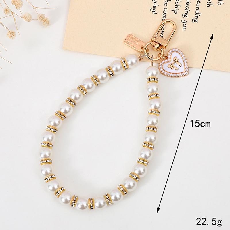Cute Imitation Pearl Beads Chain Pendant Phone Keychain Bag Hangings Key Chain Mobile Phone Camera Wrist Strap Anti-Lost Pendant