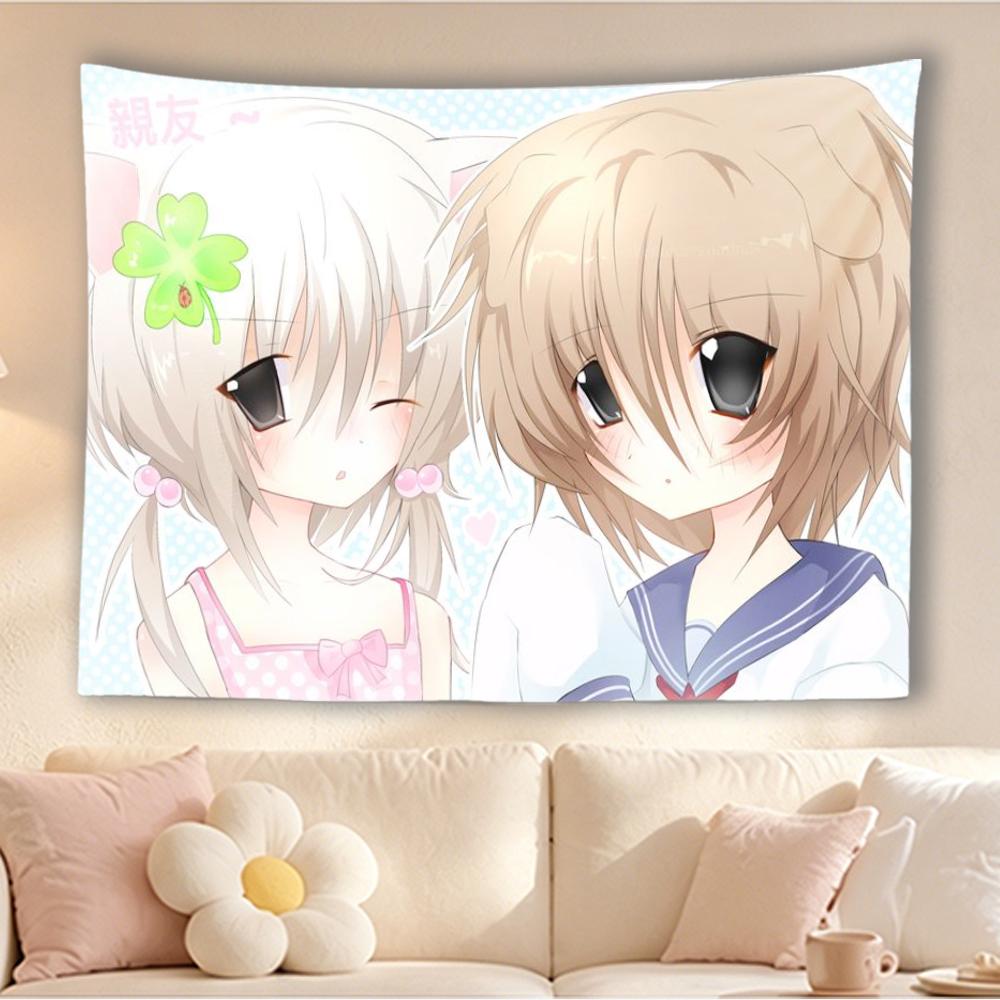 Cute Anime Girls Best Friends Tapestry Wall Hanging Little Busters Poster Decorative Blanket Bedroom Living Room Home Decor