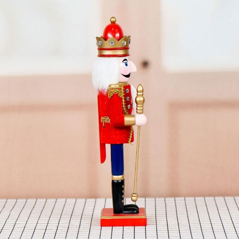 Decorative 36cm King Nutcrackers with Royal Scepter Wood Figurine Christmas Puppet Toy Collectible Ornament Gift