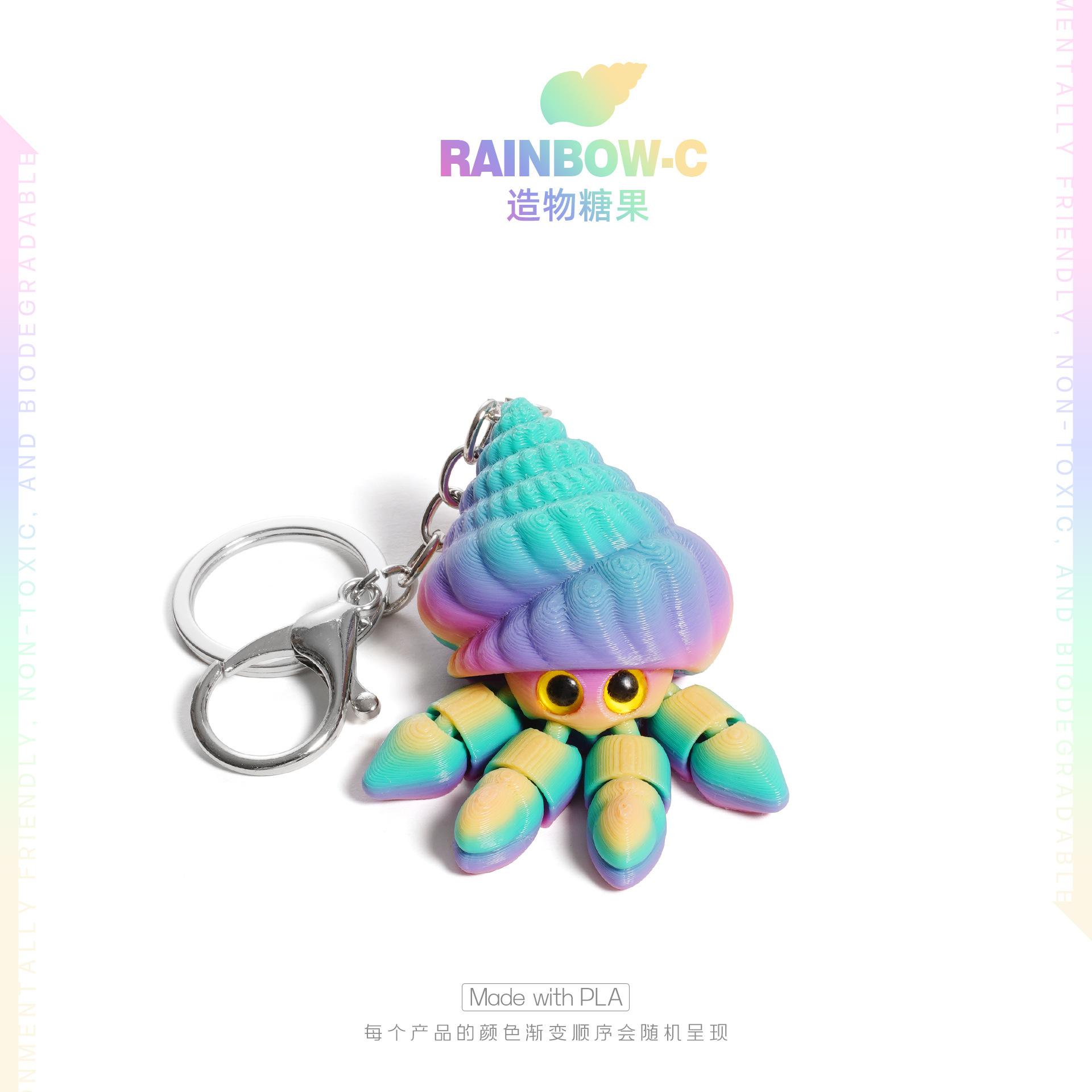Cute Colourful Hermit Crab 3D Printed Toy Simulation Marine Animals Joint Movable Hermit Crab Keychain Bag Pendant Birthday Gift