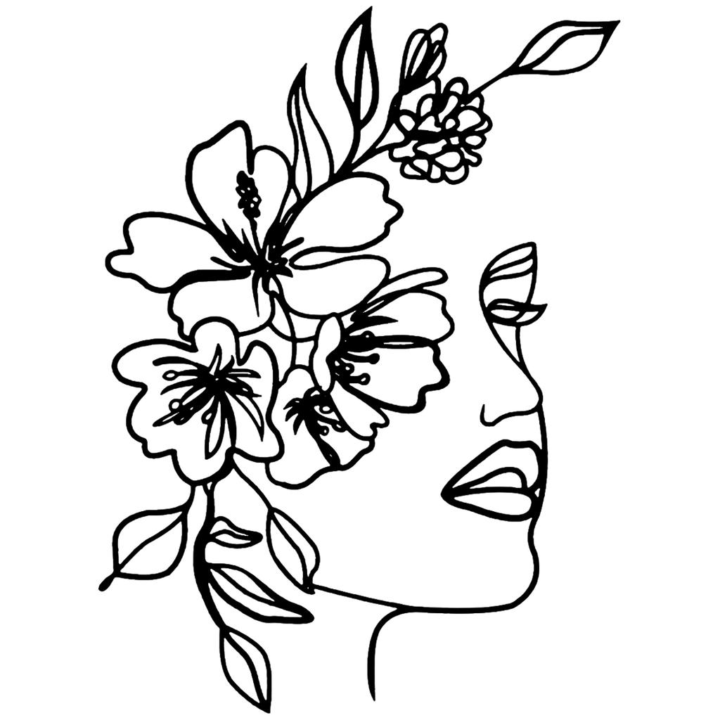 Metal Line Art Wall Decoration Woman Face Flower Hanging Art Minimalist Modern Wall Line Decor for Bedroom Bathroom Living Room