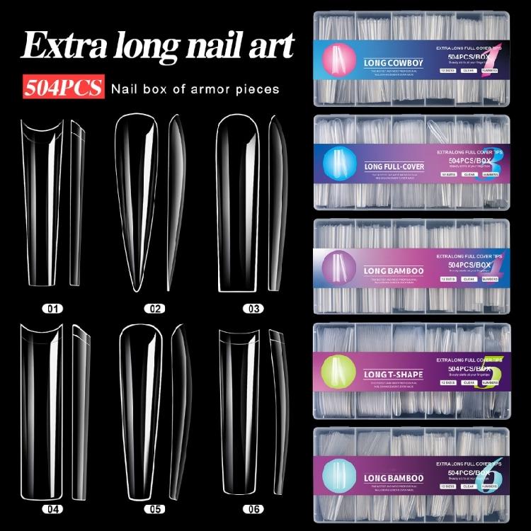 Instantly Salon Styles False Nail 504Pieces/Box Long Coffin Fake Nail Easy Fit Glamorously Nail Art for Home DIY Decors