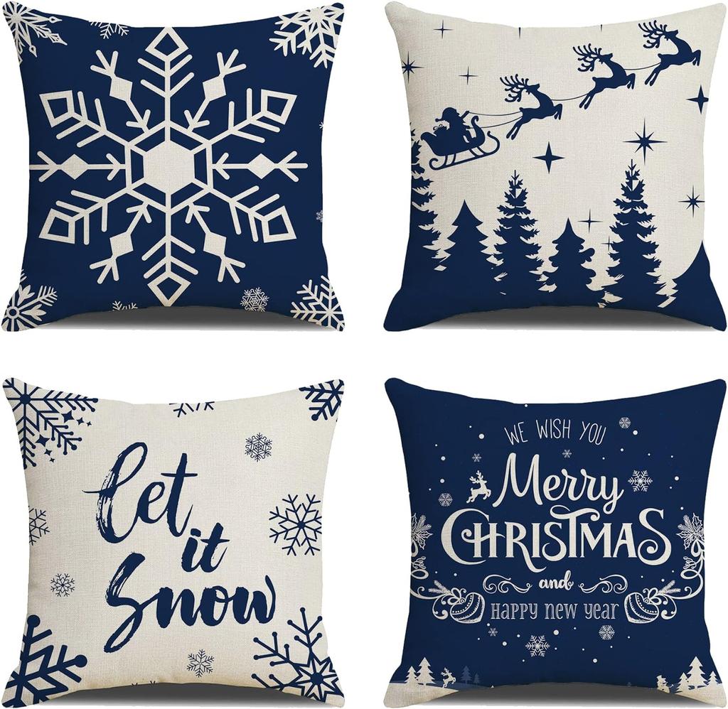 New Christmas Decoration Christmas Pillowcase 18 X 18 Inch Set of 4 Christmas Collection Cushion Pillowcases Custom Zipper Squar