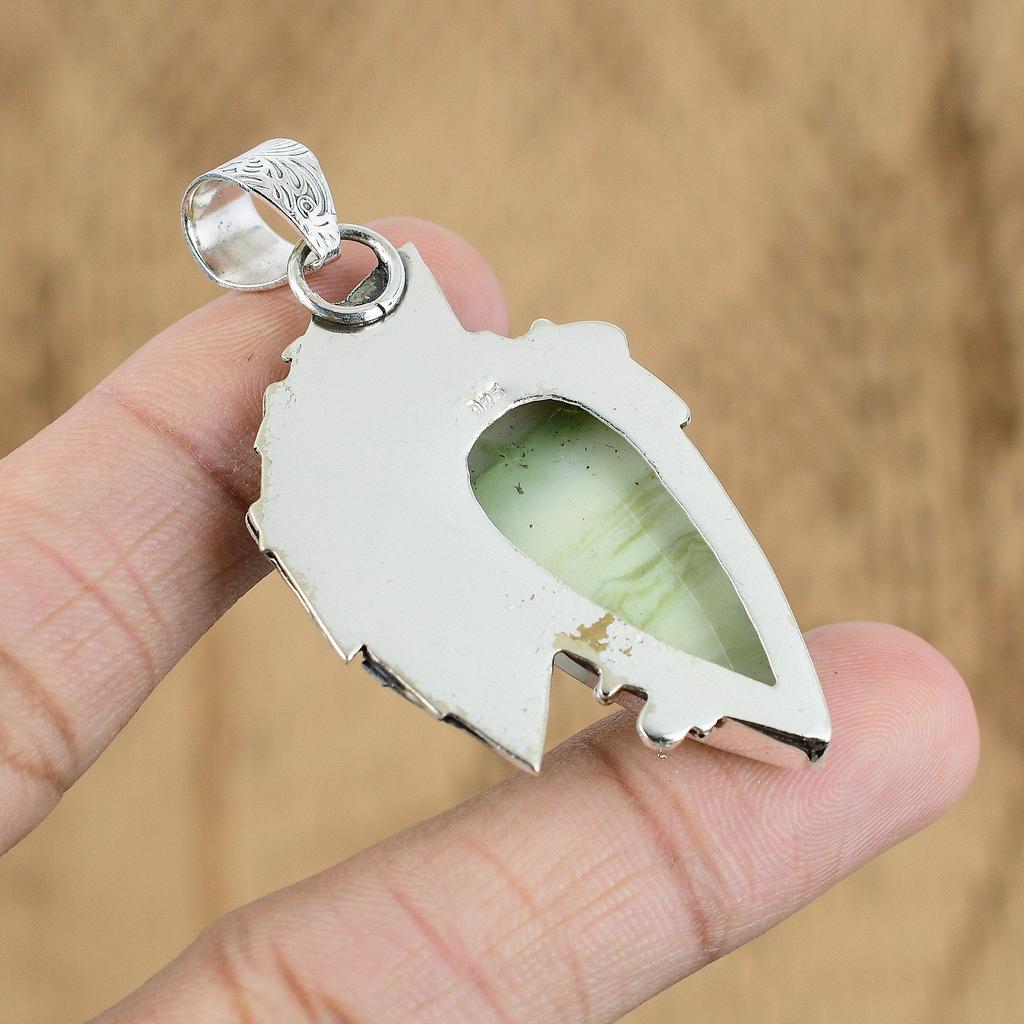 Womens Day Sale Pear Natural Green Zebra Jasper Pendant Jewelry Sterling Silver