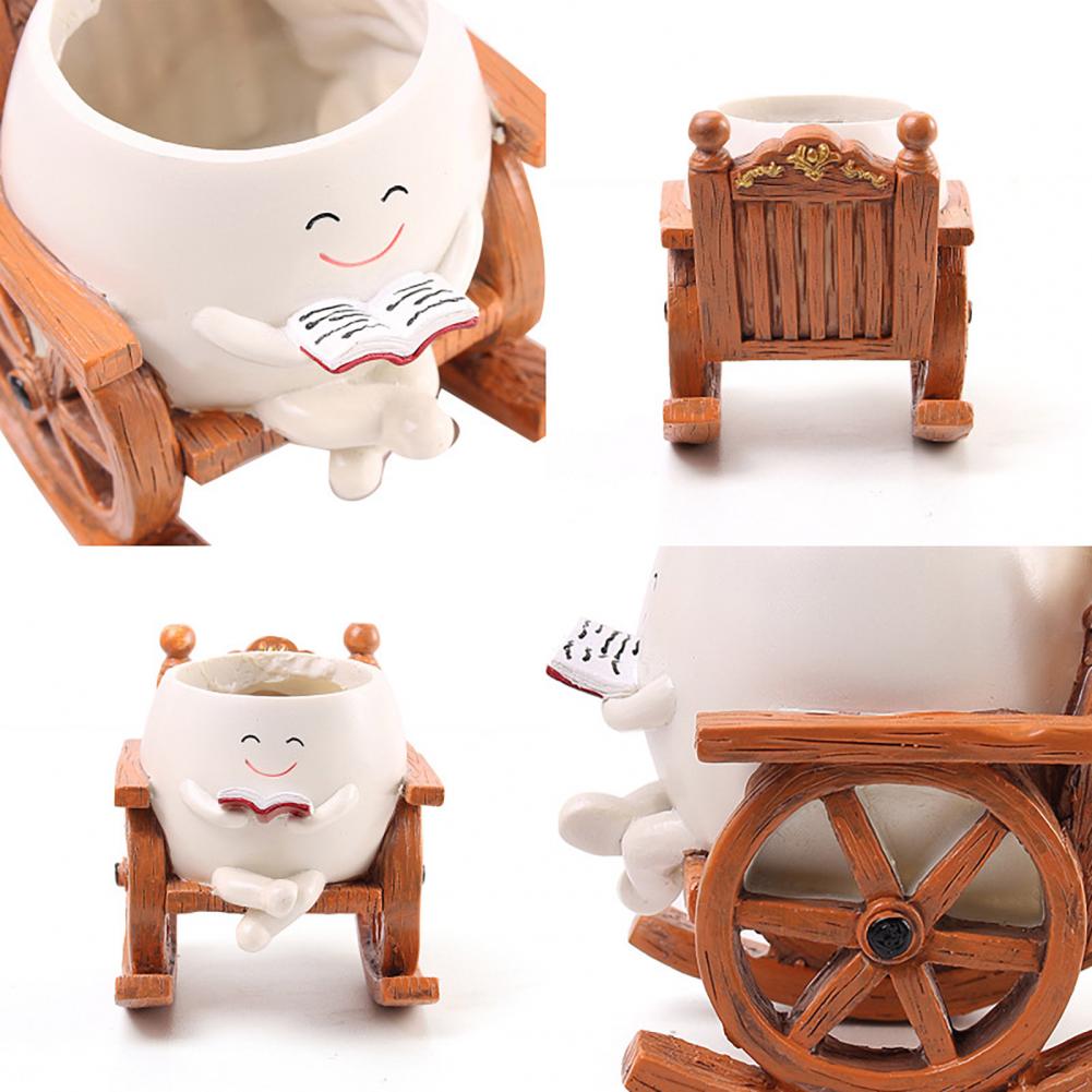 Smile Face Flower Pot Resin Rocking Chair Reading Planter Pot Smiling Succulent Flowerpot Garden Patio Accessories