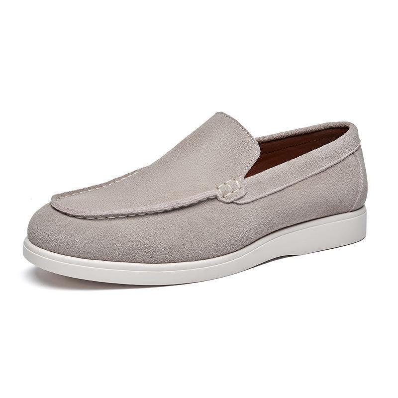 Men's British Style Slip-On Suede Loafers - Genuine Leather Nubuck Casual Shoes