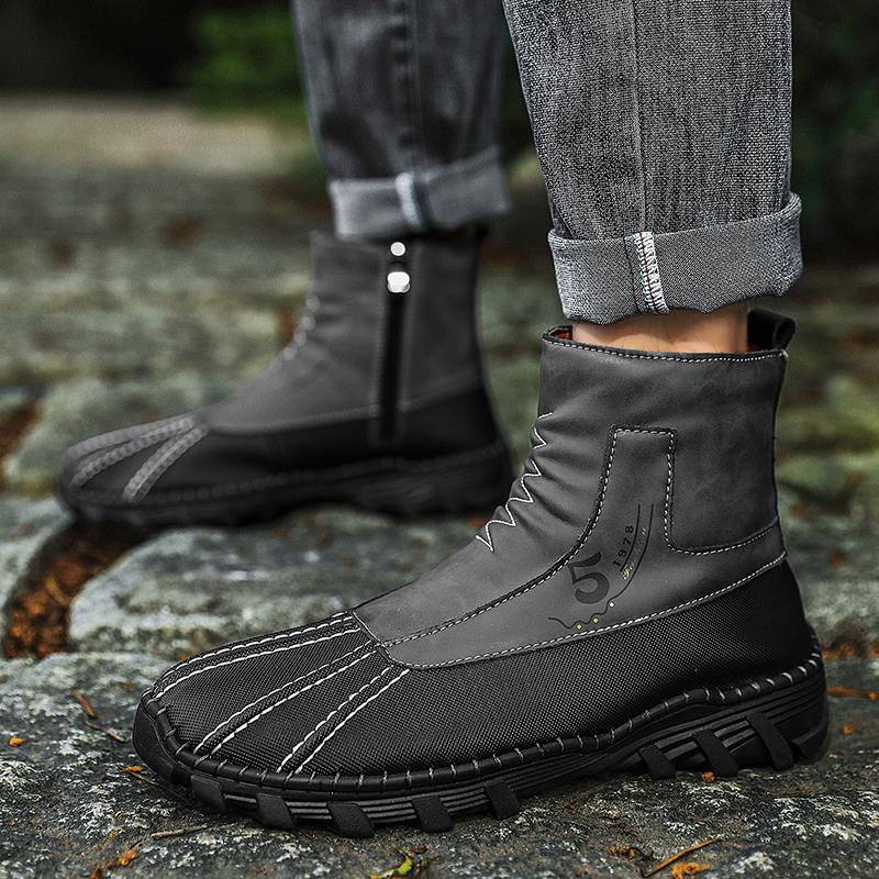 Men’s  Rubber Boots & Galoshes Hiking Boots Khaki Casual Retro Men’s Outdoor Wide Shoes Boots Plus Size Anti Slip