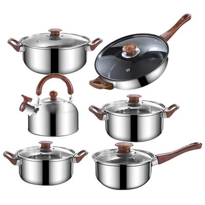 Conjunto de 12 panelas e frigideiras com chaleira de 3 litros, panelas antiaderentes de aço inoxidável para cozinha, conjunto de indução com
