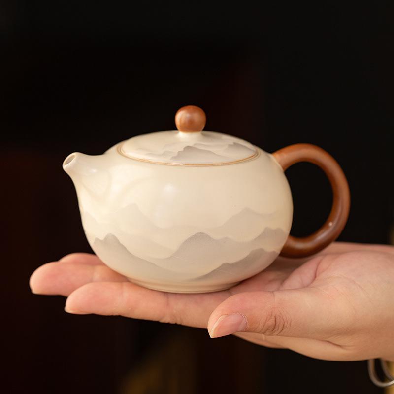 Ink Wash Beige Ru Ware Xishi Ceramic Teapot - Kung Fu Style Small Brewer for Tea