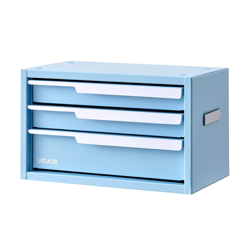 VEVOR Steel Tool Box with 3 Drawers Portable Metal Toolbox Heavy Duty Blue, for Garage Workshop Repair Shop Workbench, Magnetic Design