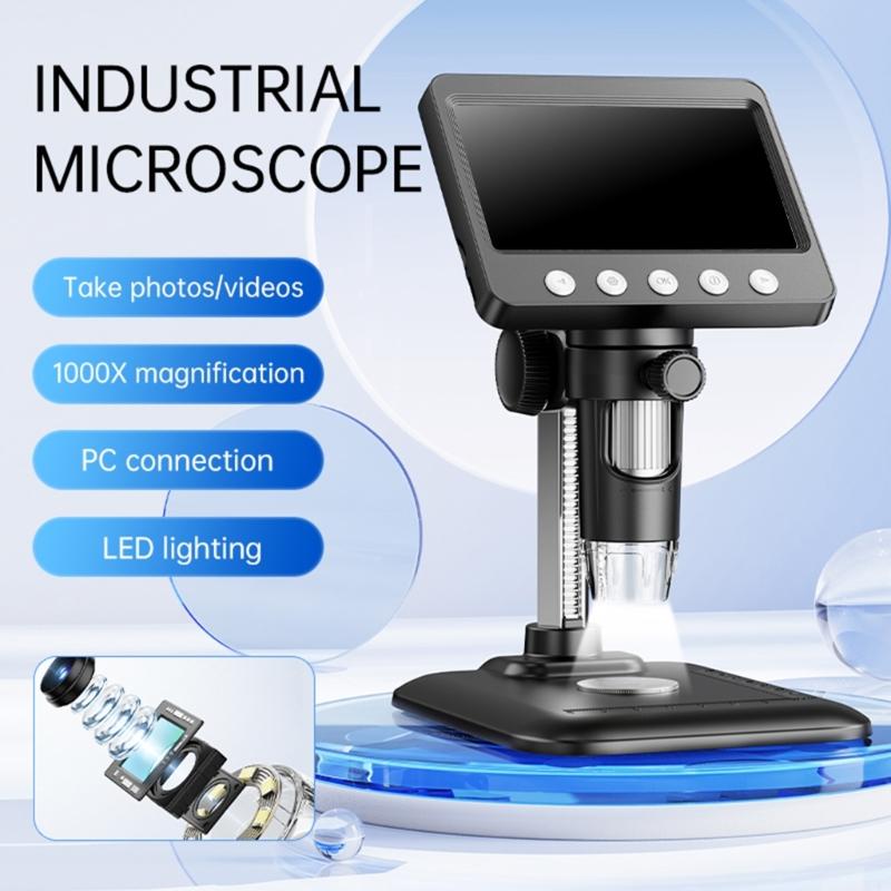 Digital Microscope 1080P 1000X Microscope USB Microscope Magnifier 4.3inch Screen for Repair Soldering Adult/Children